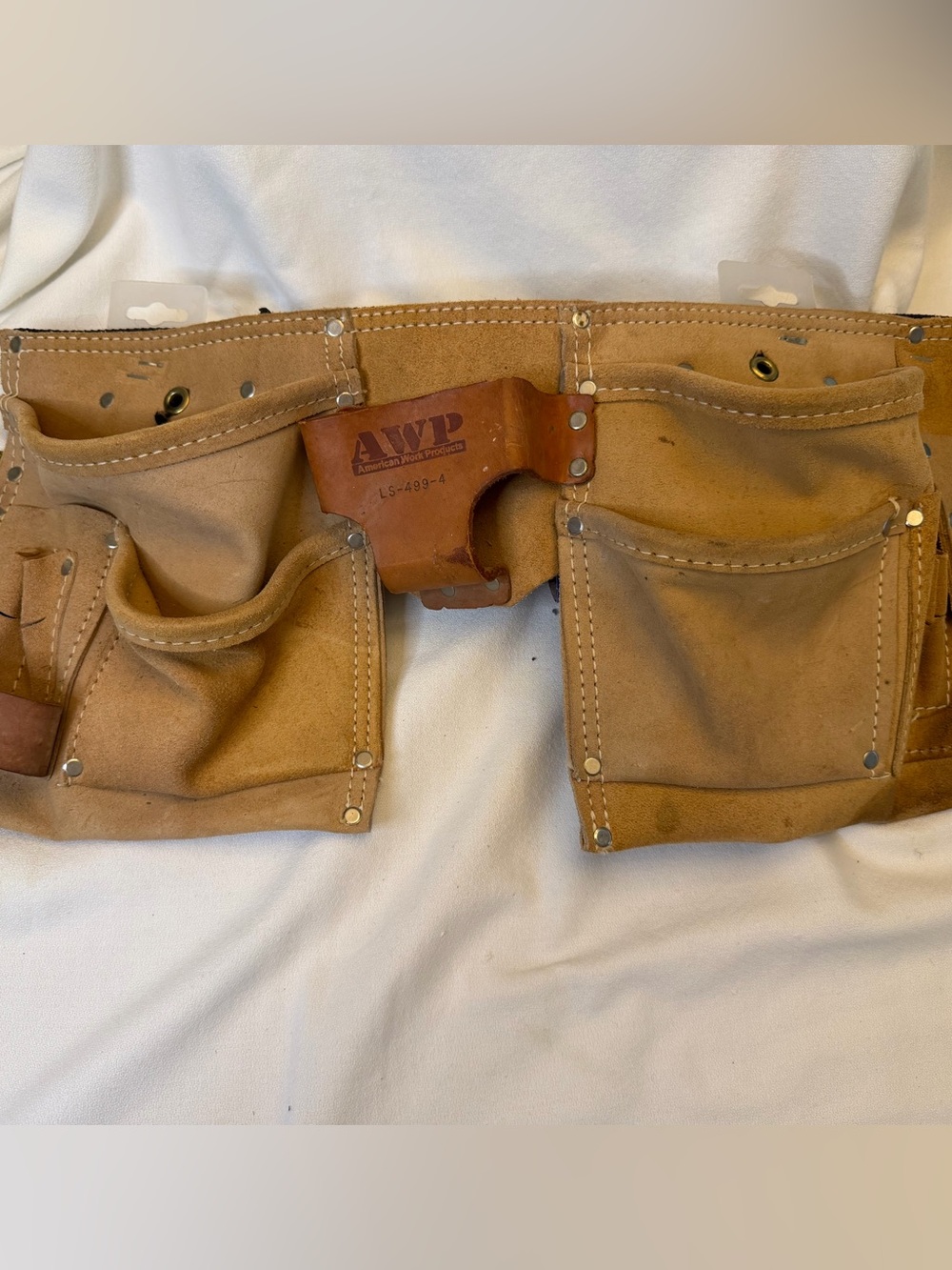AWP 10 Pkt Split Leather Tool Belt Adjustable Nylon Strap Work Pouch NWT
